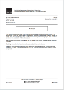 IG英文文学2019年真题评分标准下载《Cambridge IGCSE Literature (English) 0486/21 Mark Scheme Paper 2 Drama》