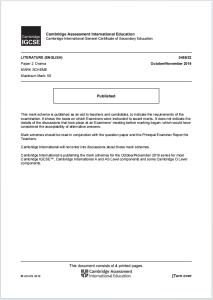 IG英文文学2019年真题评分标准下载《Cambridge IGCSE Literature (English) 0486/22 Mark Scheme Paper 2 Drama》