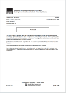 IG英文文学2019年真题评分标准下载《Cambridge IGCSE Literature (English) 0486/31 Mark Scheme Paper 3 Drama Open Text》