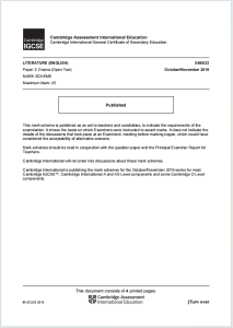 IG英文文学2019年真题评分标准下载《Cambridge IGCSE Literature (English) 0486/33 Mark Scheme Paper 3 Drama Open Text》