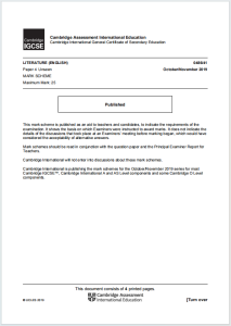 IG英文文学2019年真题评分标准下载《Cambridge IGCSE Literature (English) 0486/41 Mark Scheme Paper 4 Unseen》