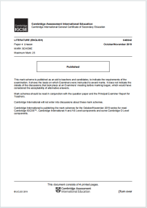 IG英文文学2019年真题评分标准下载《Cambridge IGCSE Literature (English) 0486/42 Mark Scheme Paper 4 Unseen》