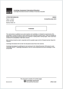 IG英文文学2019年真题评分标准下载《Cambridge IGCSE Literature (English) 0486/43 Mark Scheme Paper 4 Unseen》