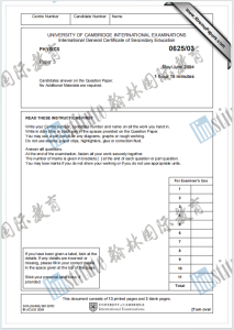 IGCSE物理2004年真题下载《Cambridge IGCSE Physics Paper 3 May/June 2004》