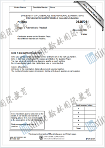 IGCSE物理2004年真题下载《Cambridge IGCSE Physics Paper 6 Alternative to Practical May/June 2004》