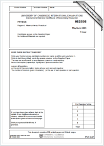 IGCSE物理2005年真题下载《Cambridge IGCSE Physics Paper 6 Alternative to Practical May/June 2005》