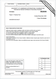 IGCSE物理2005年真题下载《Cambridge IGCSE Physics Paper 5 Practical Test October/November 2005》