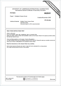 IGCSE物理2005年真题下载《Cambridge IGCSE Physics Paper 1 Multiple Choice Core October/November 2005》
