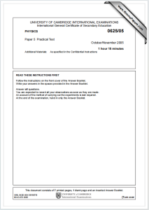 IGCSE物理2005年真题下载《Cambridge IGCSE Physics Paper 5 Practical Test October/November 2005》