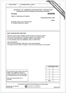 IGCSE物理2005年真题下载《Cambridge IGCSE Physics Paper 6 Aiternative to Practical October/November 2005》