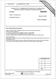 IGCSE物理2006年真题答题册下载《Cambridge IGCSE Physics Paper 5 Practical Test Answer Booklet May/June 2006》