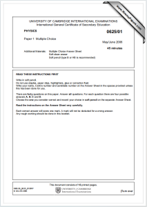 IGCSE物理2006年真题下载《Cambridge IGCSE Physics Paper 1 Multiple Choice May/June 2006》