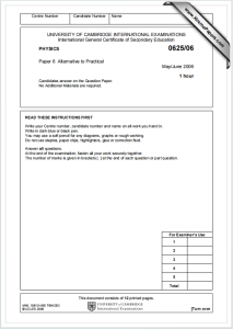 IGCSE物理2006年真题下载《Cambridge IGCSE Physics Paper 6 Alternative to Practical May/June 2006》