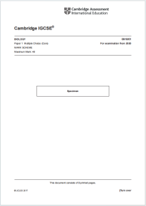 IGCSE生物2020年真题评分方案下载《Cambridge IGCSE Biology Paper 1 Multiple Choice Core Mark Scheme For examination from 2020》