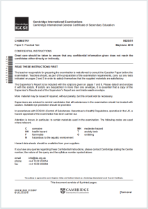 IGCSE化学2018年真题保密指令下载《Cambridge IGCSE Chemistry Paper 5 Practical Test May/June 2018》