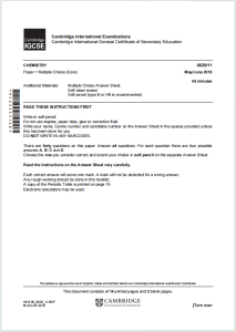 IGCSE化学2018年真题下载《Cambridge IGCSE Chemistry Paper 1 Multiple Choice Core May/June 2018》