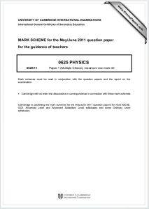 IGCSE物理2011年真题评分标准下载《IGCSE Physics Paper 1 Multiple Choice Mark Scheme for the May/June 2011 question paper》