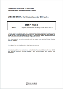IGCSE物理2012年真题评分标准下载《IGCSE Physics Paper 6 Alternative to Practical Mark Scheme for the October/November 2012 series》
