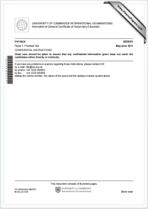 IGCSE物理2013年真题下载《Cambridge IGCSE Physics Paper 5 Practical Test May/June 2013》