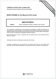 IGCSE物理2013年真题评分标准下载《Cambridge IGCSE Physics Paper 3 Extended Theory MARK SCHEME May/June 2013 series》