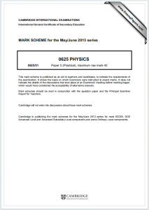 IGCSE物理2013年真题评分标准下载《Cambridge IGCSE Physics Paper 5 Practical Test MARK SCHEME May/June 2013 series》