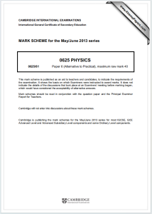 IGCSE物理2013年真题评分标准下载《Cambridge IGCSE Physics Paper 6 Alternative to Practical MARK SCHEME May/June 2013 series》