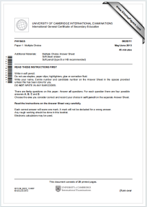 IGCSE物理2013年真题下载《Cambridge IGCSE Physics Paper 1 Multiple Choice May/June 2013》