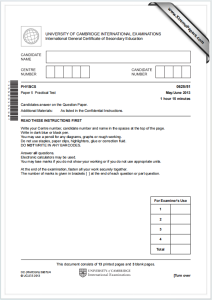 IGCSE物理2013年真题下载《Cambridge IGCSE Physics Paper 5 Practical Test May/June 2013》