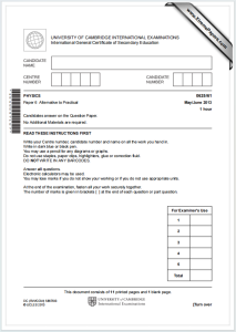 IGCSE物理2013年真题下载《Cambridge IGCSE Physics Paper 6 Alternative to Practical May/June 2013》