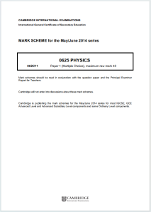 IGCSE物理2014年真题评分标准下载《Cambridge IGCSE Physics Paper 1 Multiple Choice MARK SCHEME May/June 2014 series》