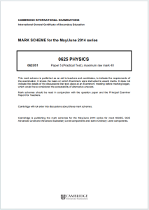 IGCSE物理2014年真题评分标准下载《Cambridge IGCSE Physics Paper 5 Practical Test MARK SCHEME May/June 2014 series》
