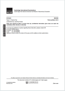 IGCSE物理2015年真题下载《Cambridge IGCSE Physics Paper 5 Practical Test February/March 2015》