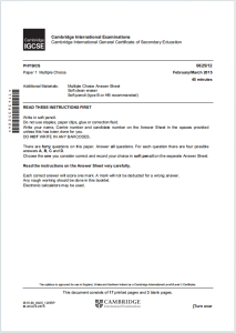 IGCSE物理2015年真题下载《Cambridge IGCSE Physics Paper 1 Multiple Choice February/March 2015》