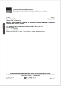 IGCSE物理2015年真题下载《Cambridge IGCSE Paper 5 Practical Test May/June 2015》