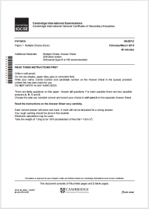IGCSE物理2018年真题下载《Cambridge IGCSE Physics Paper 1 Multiple Choice Core February/March 2018》