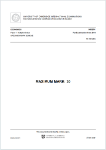 IGCSE经济学2014年真题评分方案下载《Cambridge IGCSE Economics Paper 1 Multiple Choice Mark Scheme For Examination from 2014》